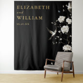 Zwart en goud Chinoiserie bruiloft foto achtergron Wandkleed (In situ)