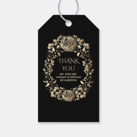 Zwart en Goud Chique Bruiloft Cadeaulabel (Voorkant)