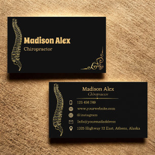 Zwart en Goud Chiropractor Spine Therapeut Visitekaartje