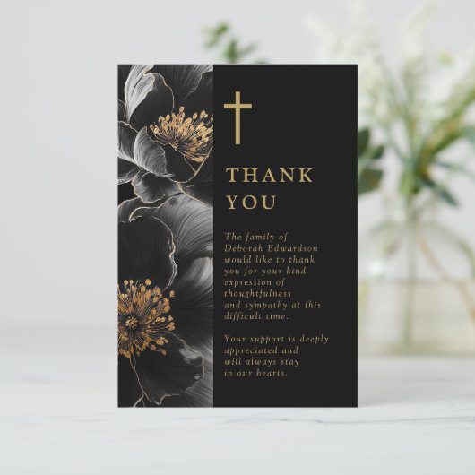 Zwart en goud Christelijke viering van het leven Bedankkaart (Staand voorkant)