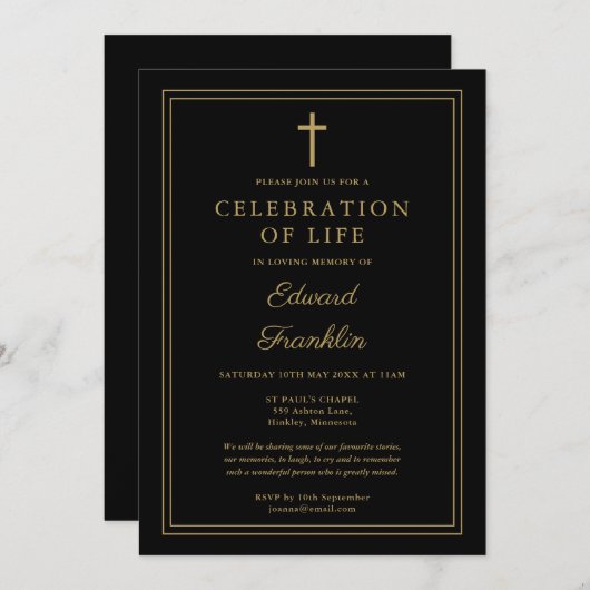 Zwart en goud Christelijke viering van het leven Kaart (Voorkant / Achterkant)