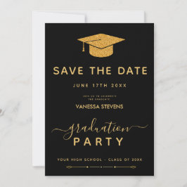 Zwart en Goud Classic Afstuderen Save the Date Kaart