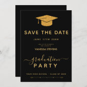 Zwart en Goud Classic Afstuderen Save the Date Kaart (Voorkant / Achterkant)