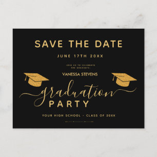 Zwart en Goud Classic Afstuderen Save the Date Uitnodiging Briefkaart