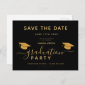 Zwart en Goud Classic Afstuderen Save the Date Uitnodiging Briefkaart (Voorkant / Achterkant)