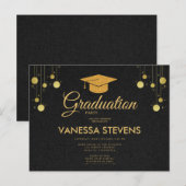 Zwart en Goud Classic Graduation Cap Party Briefkaart (Voorkant / Achterkant)