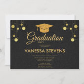 Zwart en Goud Classic Graduation Cap Party Kaart (Voorkant)