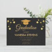 Zwart en Goud Classic Graduation Cap Party Kaart (Staand voorkant)