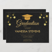 Zwart en Goud Classic Graduation Cap Party Kaart (Voorkant / Achterkant)