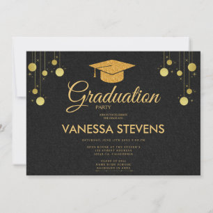 Zwart en Goud Classic Graduation Cap Party Kaart