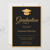 Zwart en Goud Classic Graduation Cap Party Kaart (Voorkant)