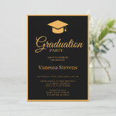 Zwart en Goud Classic Graduation Cap Party Kaart (Staand voorkant)