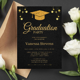 Zwart en Goud Classic Graduation Cap Party Kaart