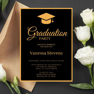Zwart en Goud Classic Graduation Cap Party Kaart