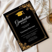 Zwart en Goud Classic Graduation Cap Party Kaart
