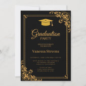 Zwart en Goud Classic Graduation Cap Party Kaart (Voorkant)