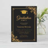 Zwart en Goud Classic Graduation Cap Party Kaart (Staand voorkant)