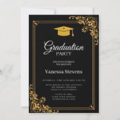 Zwart en Goud Classic Graduation Cap Party Kaart (Voorkant)