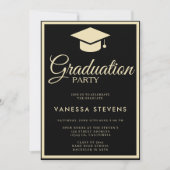 Zwart en Goud Classic Graduation Cap Party Kaart (Voorkant)