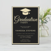 Zwart en Goud Classic Graduation Cap Party Kaart (Staand voorkant)