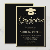 Zwart en Goud Classic Graduation Cap Party Kaart (Voorkant / Achterkant)