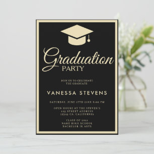 Zwart en Goud Classic Graduation Cap Party Kaart