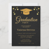 Zwart en Goud Classic Graduation Cap Party Kaart (Voorkant)