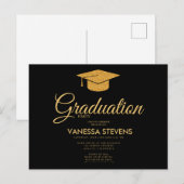 Zwart en Goud Classic Graduation Cap Party Uitnodiging Briefkaart (Voorkant / Achterkant)