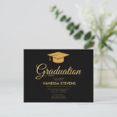Zwart en Goud Classic Graduation Cap Party Uitnodiging Briefkaart (Staand voorkant)