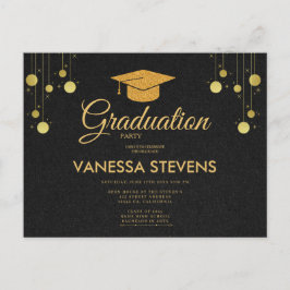 Zwart en Goud Classic Graduation Cap Party Uitnodiging Briefkaart