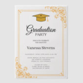 Zwart en Goud Classic Graduation Cap Party Vellum Uitnodigingen (Voorkant)