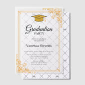 Zwart en Goud Classic Graduation Cap Party Vellum Uitnodigingen (Offset (Uitnodiging))