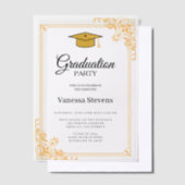 Zwart en Goud Classic Graduation Cap Party Vellum Uitnodigingen (Offset)