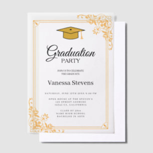 Zwart en Goud Classic Graduation Cap Party Vellum Uitnodigingen