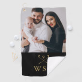 Zwart en Goud Classic Monogram Foto Golf Clubs Golfhanddoek (Insitu)