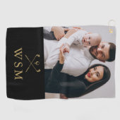 Zwart en Goud Classic Monogram Foto Golf Clubs Golfhanddoek (Horizontaal)