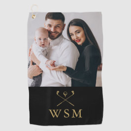 Zwart en Goud Classic Monogram Foto Golf Clubs Golfhanddoek
