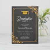 Zwart en Goud Classic Photo Afstuderen Invitation Kaart (Staand voorkant)