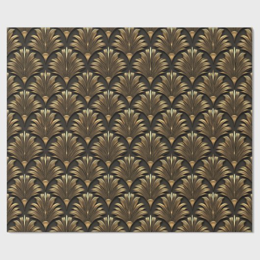 Zwart en Goud Classy Art Deco Elegant Patroon Cadeaupapier (Vlak)