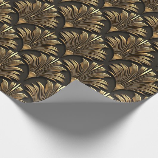 Zwart en Goud Classy Art Deco Elegant Patroon Cadeaupapier (Hoek)