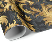 Zwart en Goud Classy Elegant Patroon Cadeaupapier (Rol Hoek)