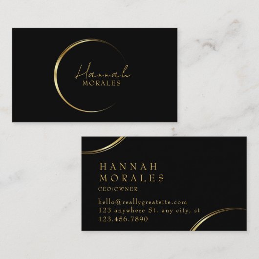 Zwart en Goud Classy Minimalist Visitekaartje (Voorkant / Achterkant)