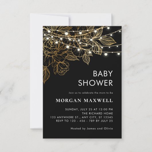 Zwart en Goud Classy Modern Elegant Baby shower Kaart (Voorkant)
