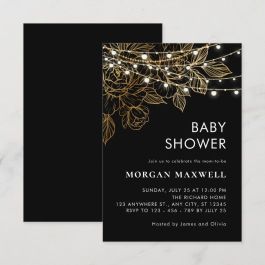 Zwart en Goud Classy Modern Elegant Baby shower Kaart (Voorkant / Achterkant)