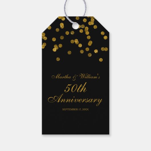 Zwart en Goud Confetti 50e Jubileum Gift Labels Cadeaulabel (Voorkant)