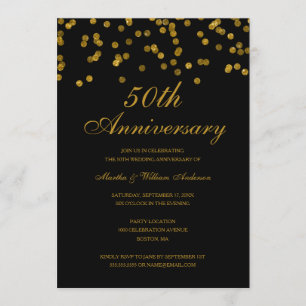 Zwart en Goud Confetti 50ste Huwelijksjubileum Kaart