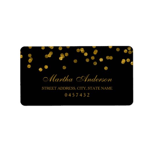 Zwart en goud confetti adreslabels etiket (Voorkant)