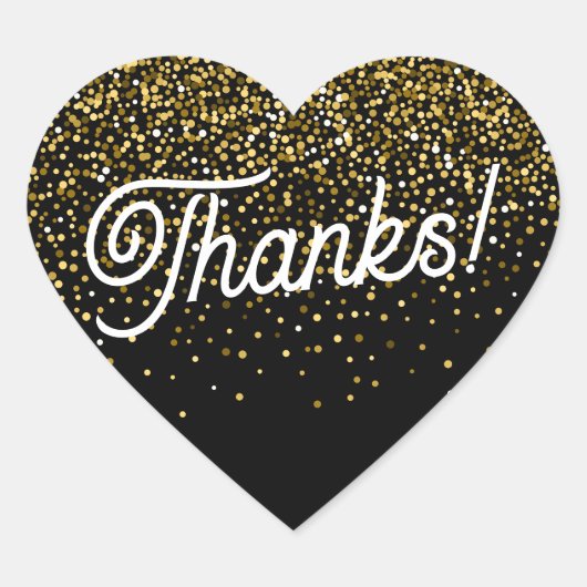 Zwart en Goud Confetti Bedankt! Cadeau Hart Sticker (Voorkant)