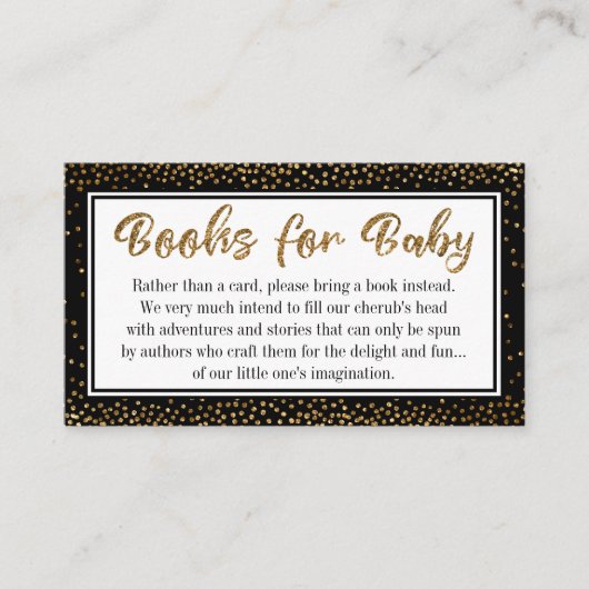 Zwart en Goud Confetti Boek Aanvraag Invoegen Kaar Informatiekaartje (Voorkant)