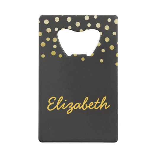 Zwart en Goud confetti Creditkaart Flessenopener (Voorkant)